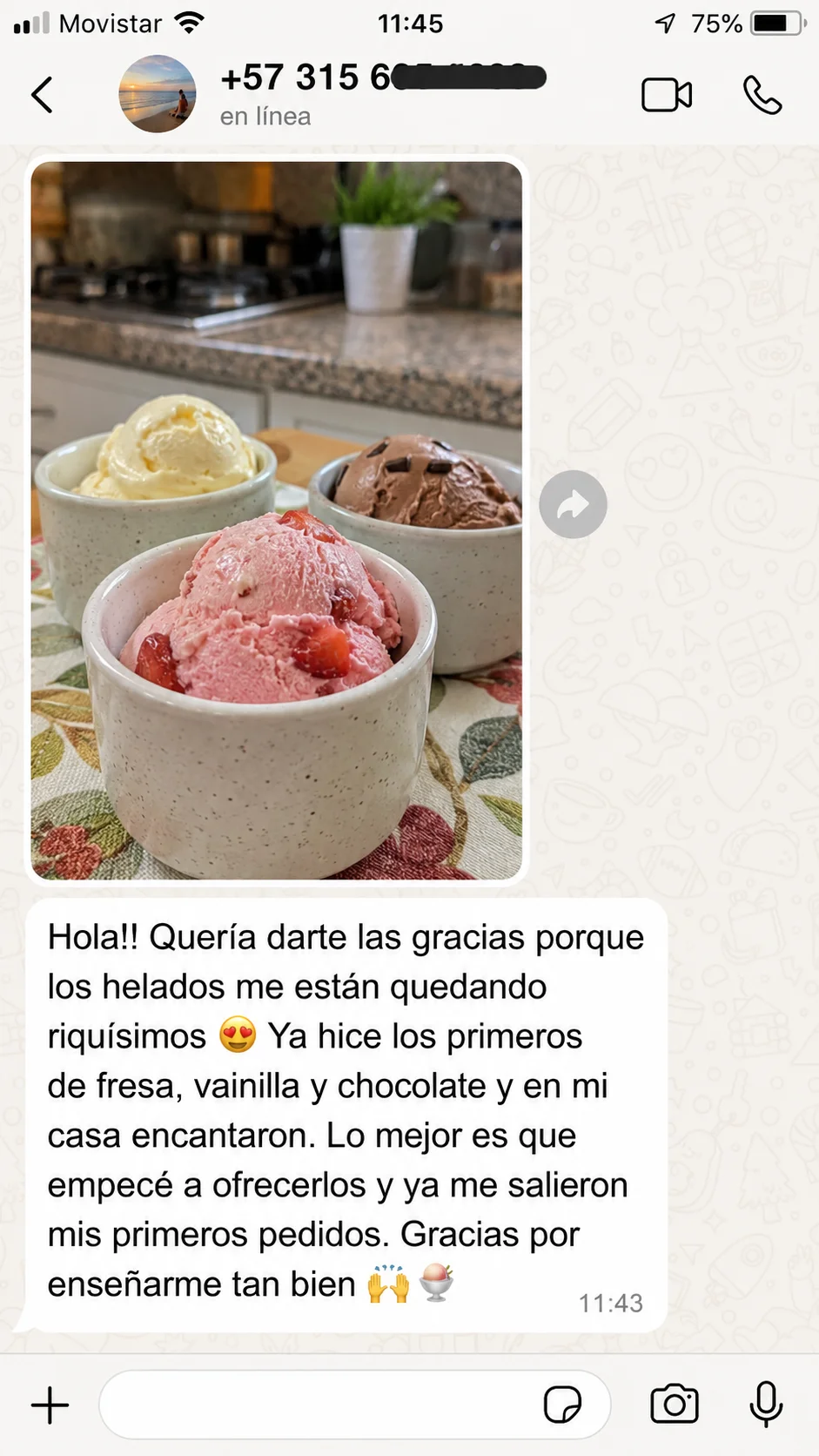 Testimonio real por WhatsApp de cliente 1
