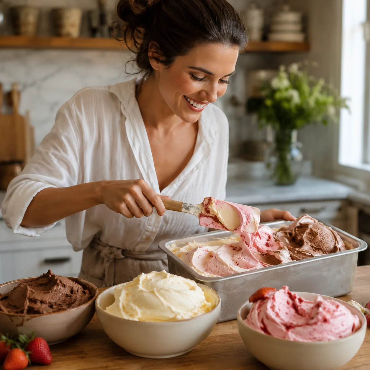 Elaboración artesanal de gelato en cocina